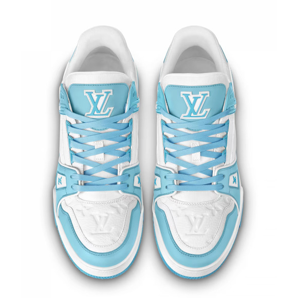Louis Vuitton Sky Blue Empreinte White Leather Low Trainer Sneaker UK 9 US 10 11 - Picture 10 of 16